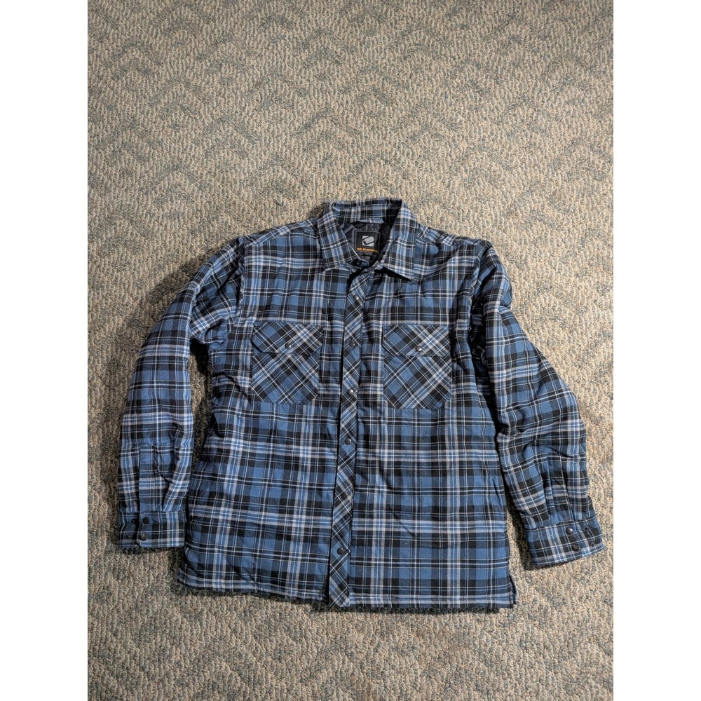 BC Clothing Mens XL Blue Black Plaid Quilted Lined Flannel Shirt Jacket Snap